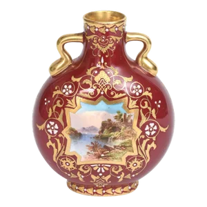 Antique Vase Coalport England Hand Painted with Jeweling and Raised Gilt