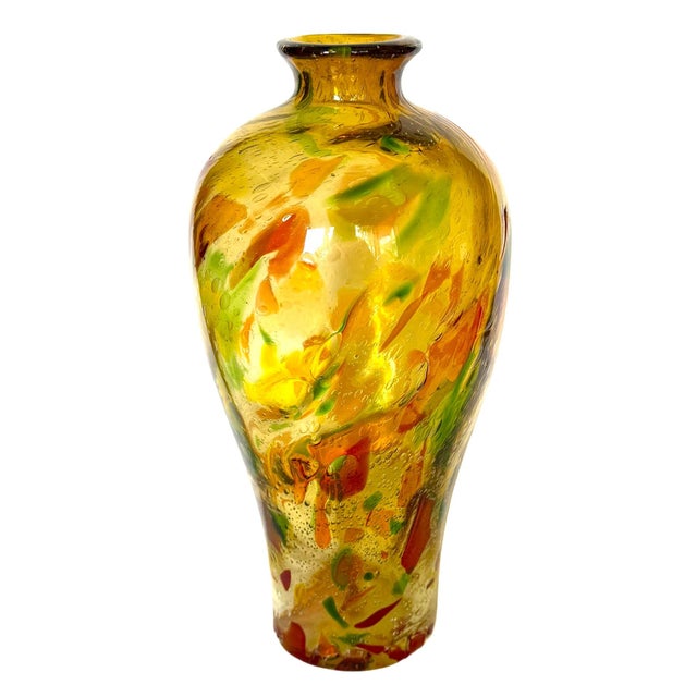 Mid 20th Century Tall Yellow Hand-Blown Glass Bottle in Murano Style For Sale In Chicago - Image 6 of 17