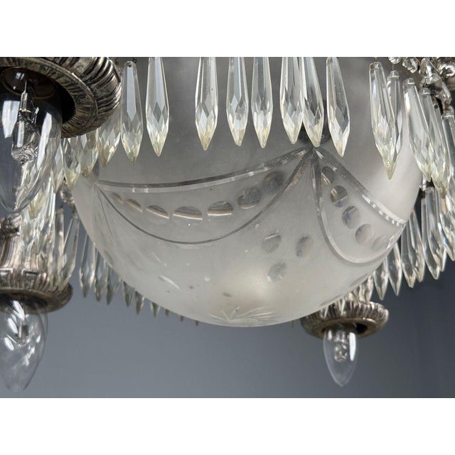 Silver French Victorian, Chandelier, Etched Glass, Silver Plated, 19th Century For Sale - Image 8 of 17