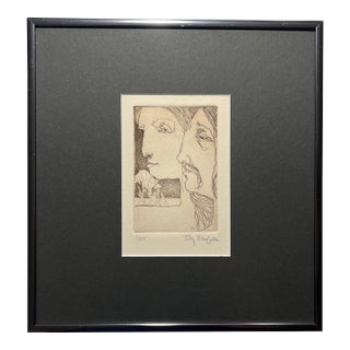 Rare Tony Mafia 1970s Etching Woman & Man Profiles Limited Edition 1/99 For Sale