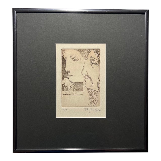 Rare Tony Mafia 1970s Etching Woman & Man Profiles Limited Edition 1/99 For Sale