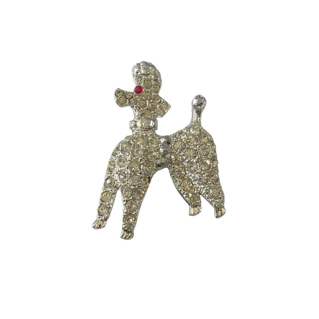 Vintage Rhinestone Poodle Brooch Pin Silver Tone - Dog | Chairish