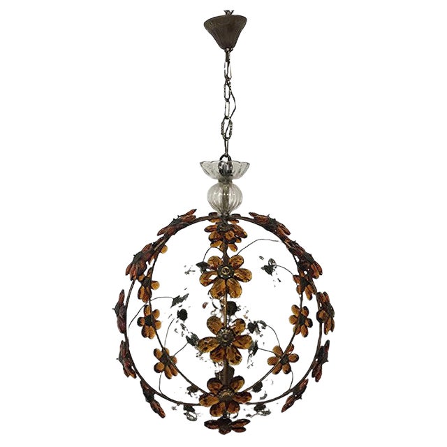 Vintage Pendant with Amber and Transparent Crystals For Sale
