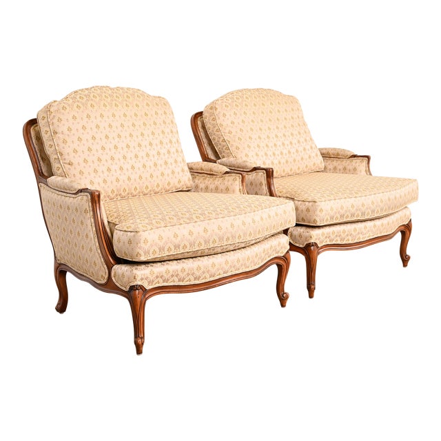 Ethan Allen French Provincial Louis XV Bergère Chairs, Pair Chairish