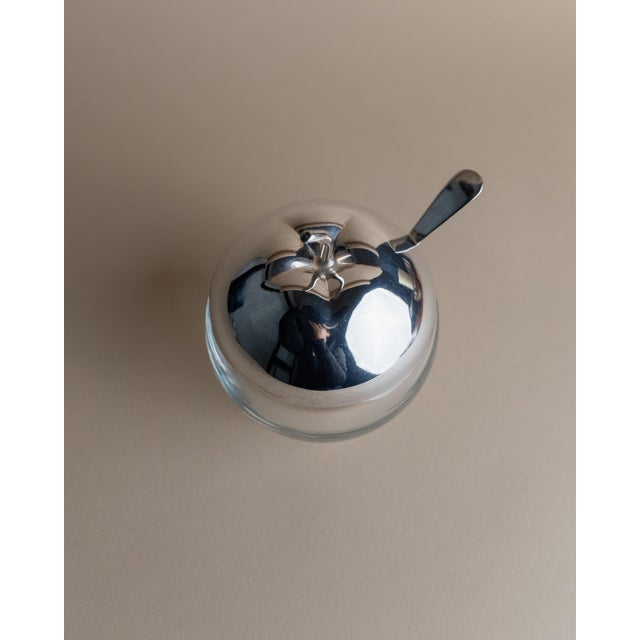 Vintage Glass Jar with Silver-Plated Apple-Shaped Lid and Spoon, England, 1950s, Set of 2 For Sale - Image 4 of 11