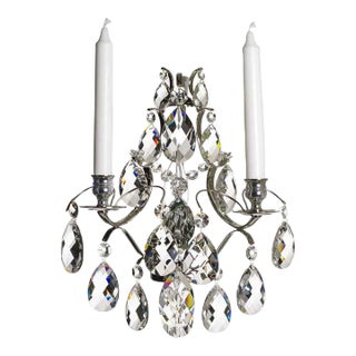 Classic Baroque Nickel Wall Sconce With Almond Crystals For Sale