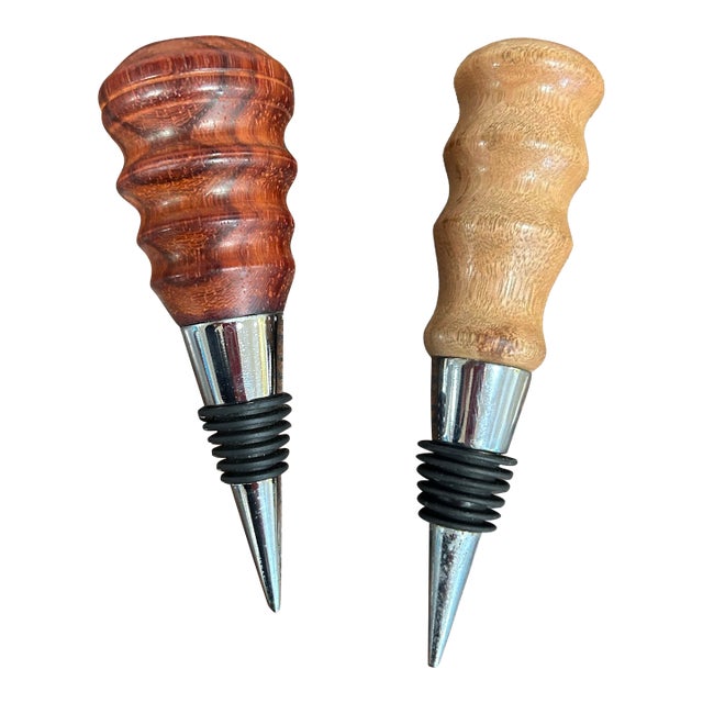 1980s Wood Turned Wine Bottle Stopper For Sale
