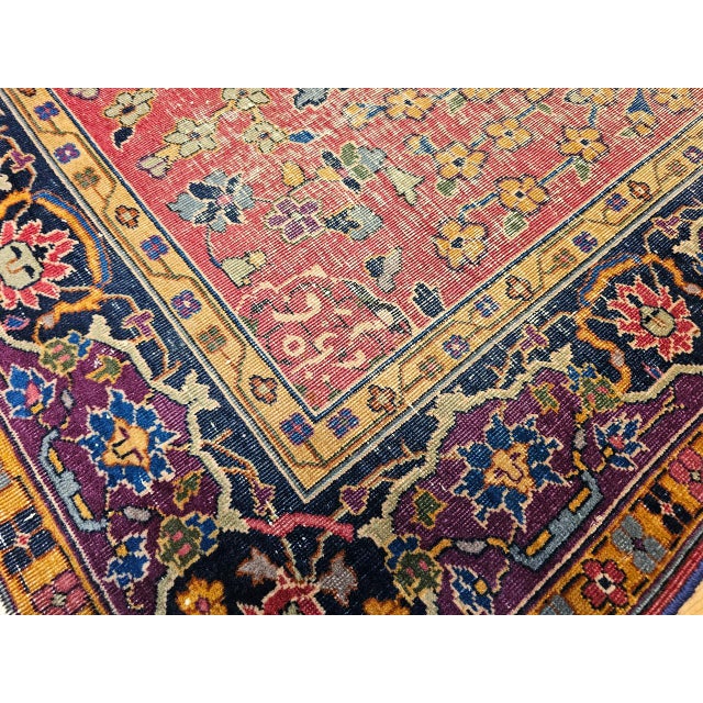 19th Century Indian Agra Rug, Wool Pile, Allover Floral Design, Square, 7' x 7' For Sale - Image 12 of 13