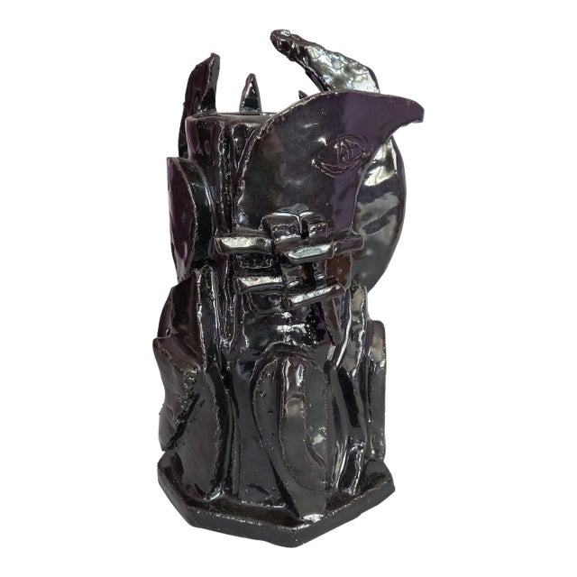 Contemporary Pablo Picasso - Style Black Glazed Sculpture Vase by Diane Grant For Sale