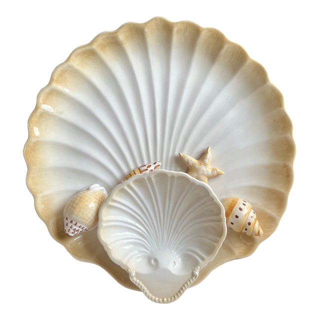 Vintage Italian The Mane Lion-Shell Chip & Dip Platter For Sale