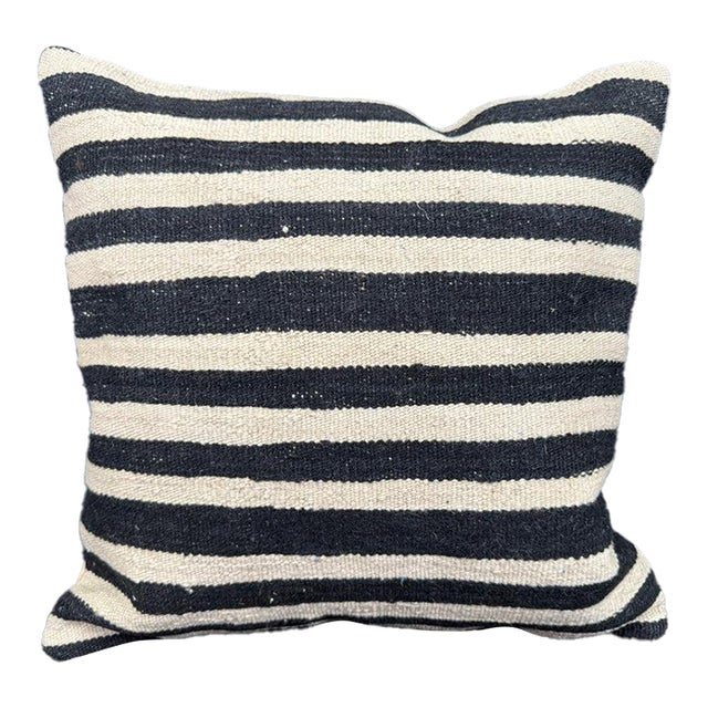 Turkish Hemp Pillow Cushion Natural Beige Black Cushion Cover 20"x20" For Sale