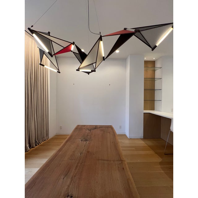 Abstract Contemporary Monumental James Dieter "Kite" Modular Geometric Chandelier - Anodized Aluminum & Fabric For Sale - Image 3 of 4
