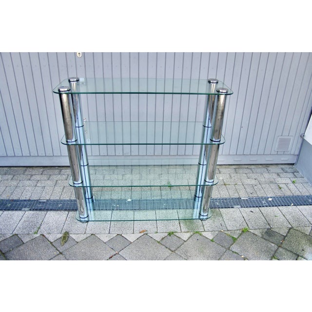 Rare large console shelf in tempered glass and chromed steel in good condition by Marco Zanuso Jr, produced by Zanotta....