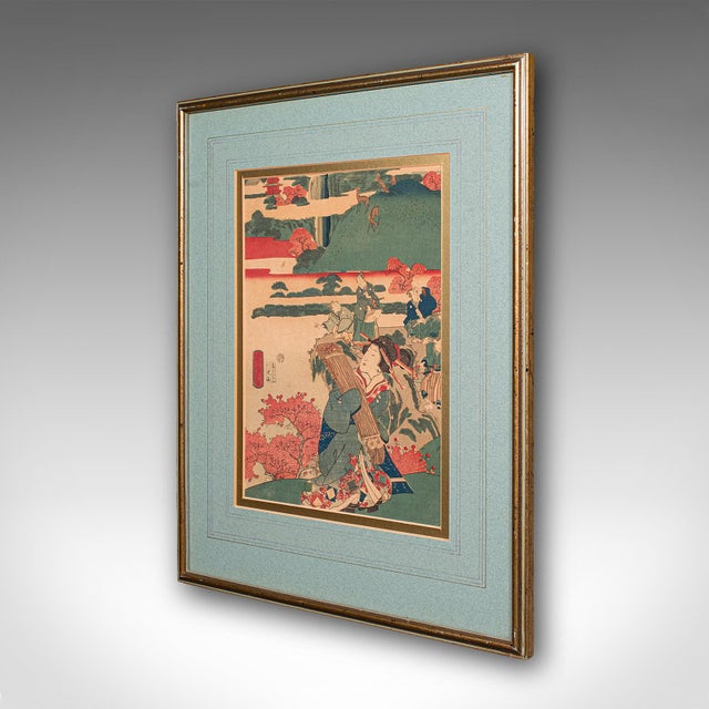 Victorian Antique Framed Woodblock Print, Japanese Art, Edo, Ukiyo-E, Kunisada, Victorian For Sale - Image 3 of 10