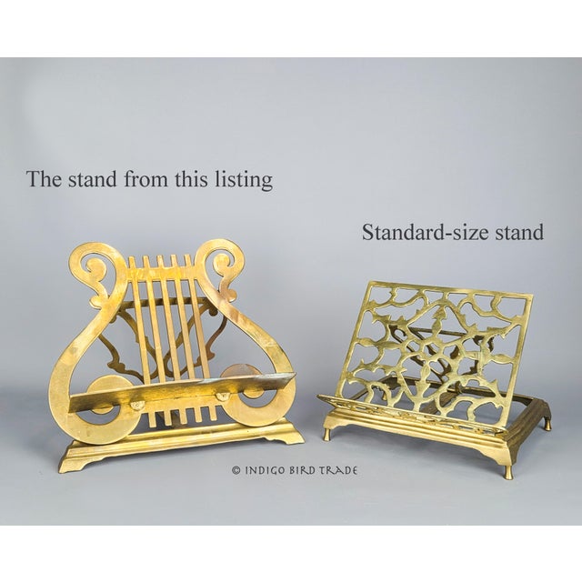 Traditional Large Vintage Solid Brass Lyre Harp Adjustable Book Stand Holder For Sale - Image 3 of 7