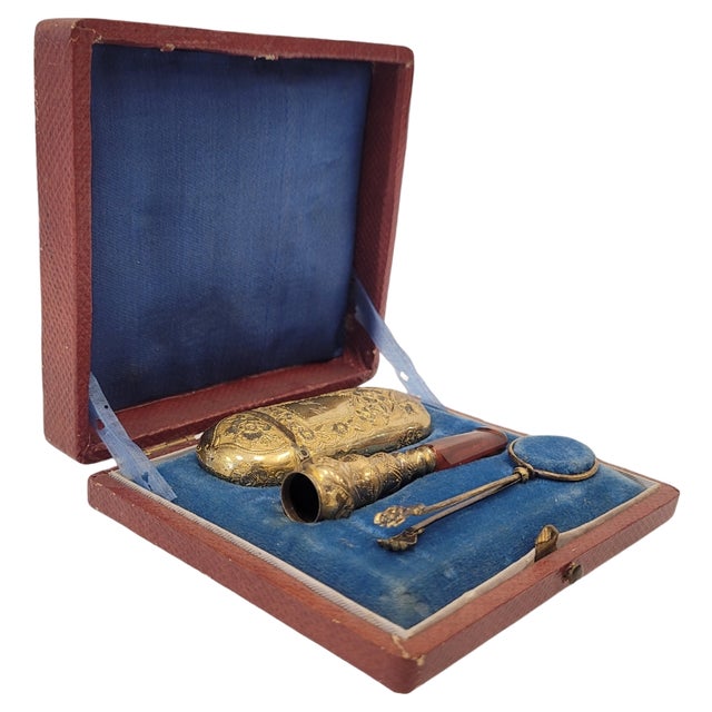 Napoleon III Pipe/Tobacco Set in Gilt Brass, France, 19th Century, Set of 4 For Sale