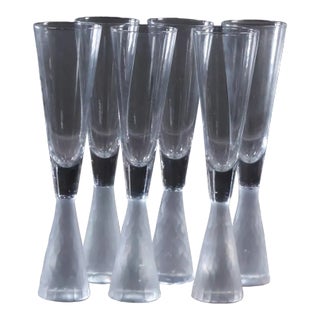 1970s Roost San Francisco Champagne Glasses Frosted Stems- Set of 6 For Sale