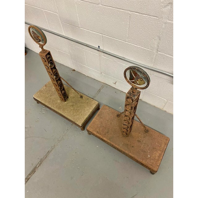 Metal Sculptural Rustic Concrete + Steel Andirons, a Pair (Mexico) For Sale - Image 7 of 13