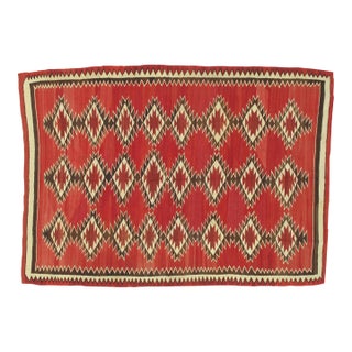Authentic Navajo Rug Early Red Field Geometric Textile Hand-Spun Wool Circa 1900 For Sale