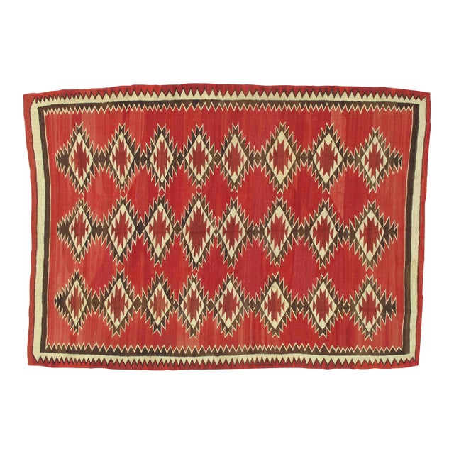Authentic Navajo Rug Early Red Field Geometric Textile Hand-Spun Wool Circa 1900 For Sale