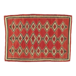 Authentic Navajo Rug Early Red Field Geometric Textile Hand-Spun Wool Circa 1900