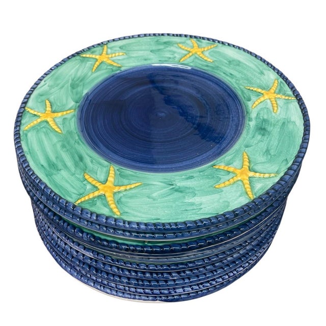 Coastal Set of 10 Made in Italy Coastal Starfish Buffet-Charger Plates For Sale - Image 3 of 9