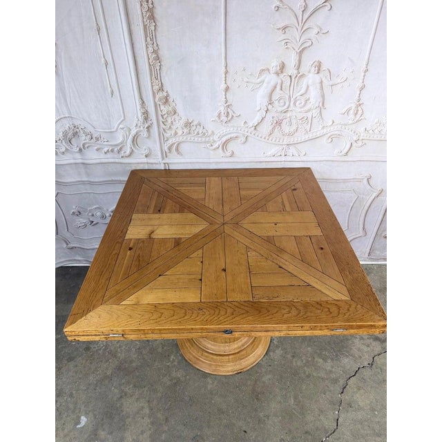 French Provincial Parquetry Drop-Leaf Pedestal Dining Table For Sale - Image 12 of 14