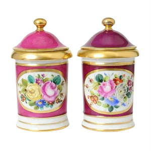 Antique Hand-Painted Paris Porcelain Jars, Set of 2