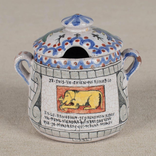 French Country 19th Century French Faience Fleur-De-Lis Lidded Pot, Hand-Painted For Sale - Image 3 of 12