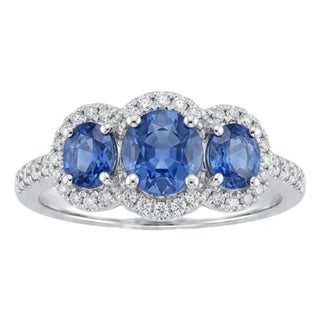 Stunning 18k Gold Sapphire and Diamond Halo Cocktail Ring, New Design, Size 3 For Sale