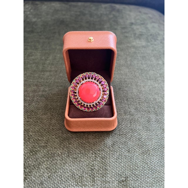 Bochic "Orient" Vintage Diamond & Orange Opal Ring Set In 18K Gold & Silver For Sale In New York - Image 6 of 18