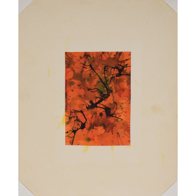 Orange Infusion - Watercolor and Ink On Paper Abstract painting depicting colors of orange, black and green. The black...