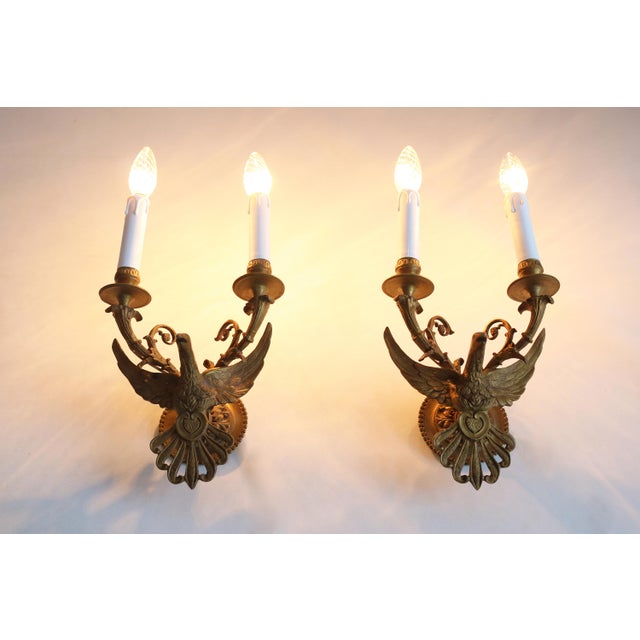 Antique Brass Eagle Wall Sconces, 1890s, Set of 2 For Sale - Image 9 of 15