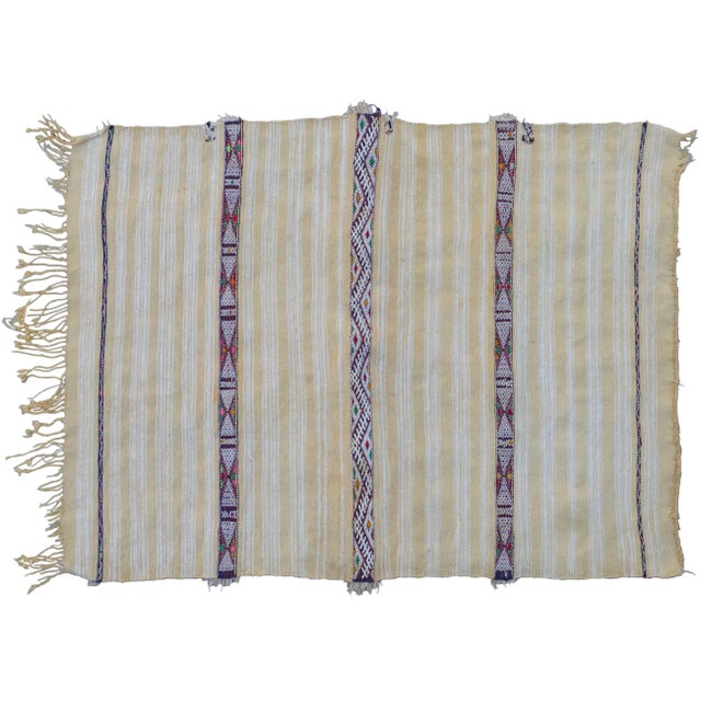 Textile Mid 20th Century Striped Silk Motif Moroccan Blanket For Sale - Image 7 of 7