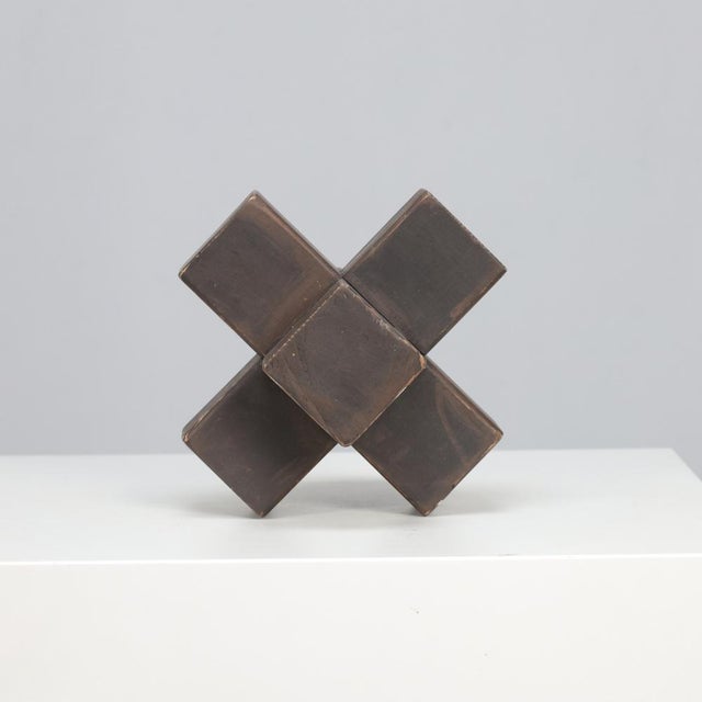 Brutalist Handmade Geometric Wooden Sculpture in Cross Form, 1970s For Sale - Image 4 of 7