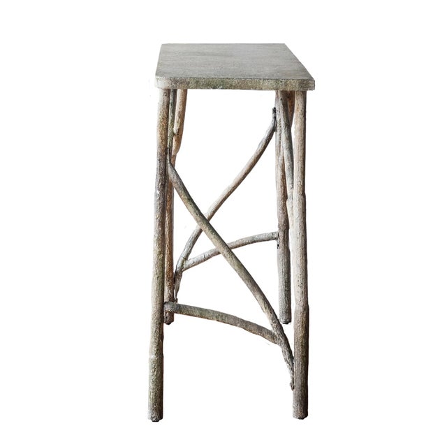French Matthew Izzo Home Faux Bois Iron Console Table For Sale - Image 3 of 4
