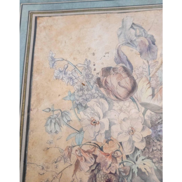 Paper 18th C. French or Dutch School Still Life Watercolor Painting of Floral Bouquet For Sale - Image 7 of 18