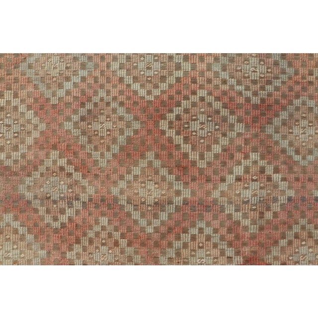 Colorful Vintage Turkish Embroidered Flat-Weave in Diamond Design in Orange 5'11" X 7'6" For Sale - Image 4 of 11