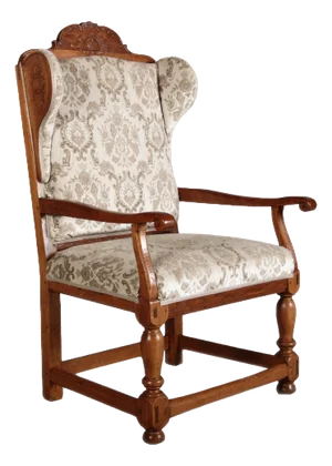 Antique Baroque Wingback Armchair with Carvings, 1800