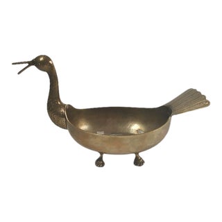 Vintage MCM Footed Brass Bird Compote Bowl or Planter For Sale