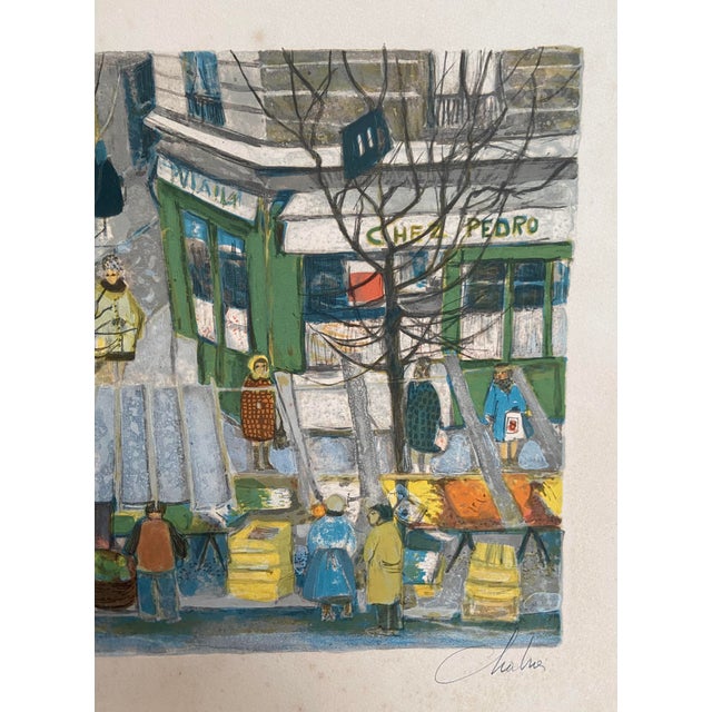 1980s Nathalie Chabrier, A Market in Paris, 1980s, Lithograph, Framed For Sale - Image 5 of 8