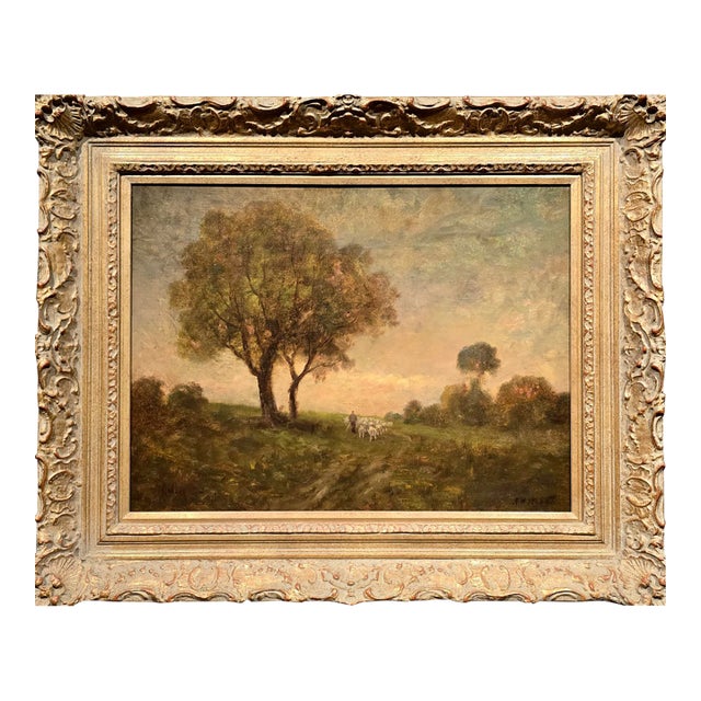 Alexander Helwig Wyant–Dusk Pastoral Meadow W/Sheep–19th Century American Tonalist Oil Painting For Sale