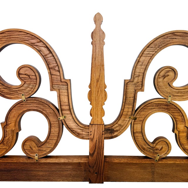 1970s Thomasville Segovia Collection Spanish Mediterranean Revival Oak Fretwork King Headboard For Sale - Image 10 of 11