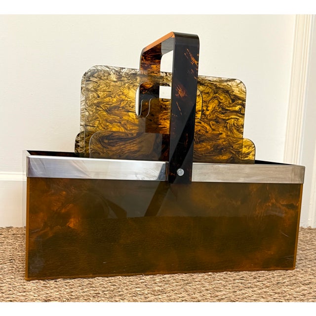 Christian Dior Italian Dior Faux Tortoise and Chrome Magazine Holder For Sale - Image 4 of 12