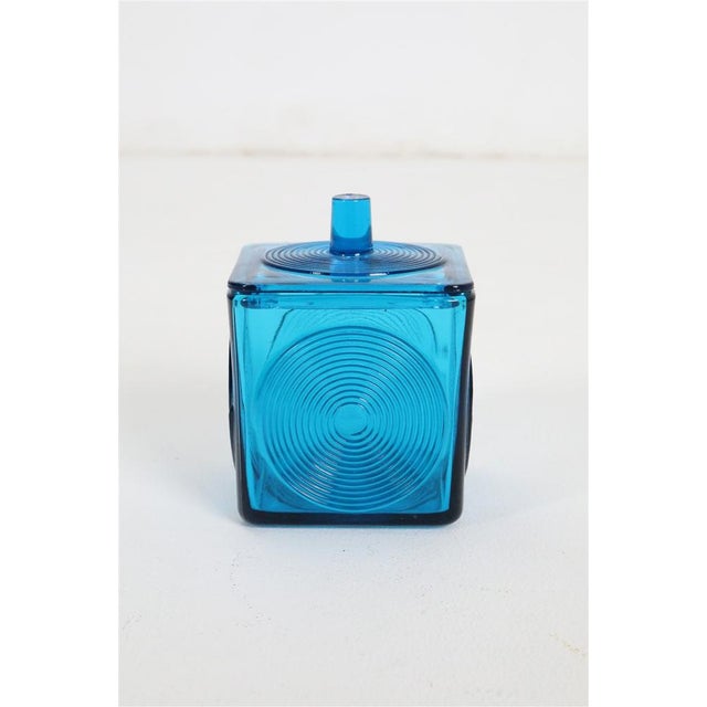 Holmegaard Blue Skjold Glass Container with Lid by Per Lütken for Holmegaard, 1960s For Sale - Image 4 of 5