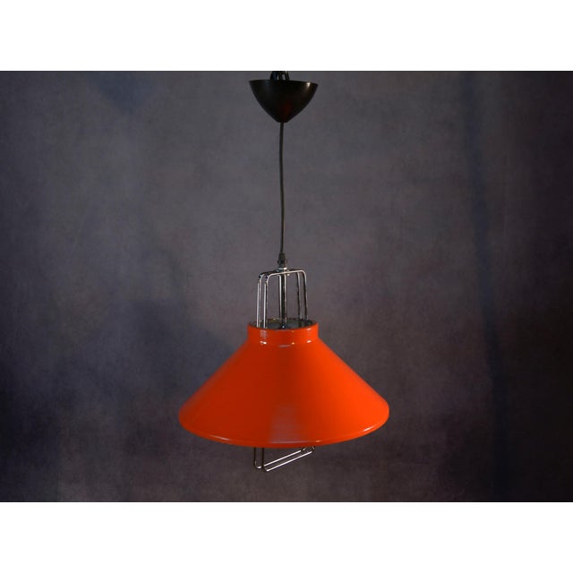 Red Orange Lacquered Metal Design Pendant Light, 1970s For Sale - Image 8 of 8