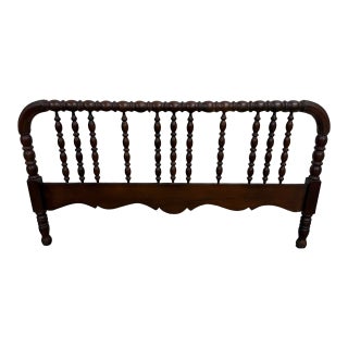 Antique Full Size Jenny Lind Style Headboard With Bobbin Turned Top Rail For Sale