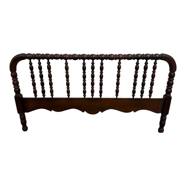 Antique Full Size Jenny Lind Style Headboard With Bobbin Turned Top Rail For Sale