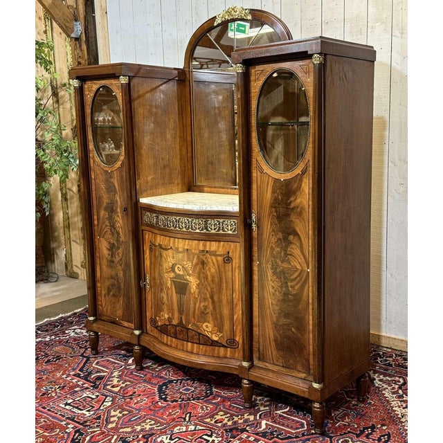 Art Deco Period Sideboard in Mahogany, Oak and Marble Top, 1930s For Sale - Image 3 of 18