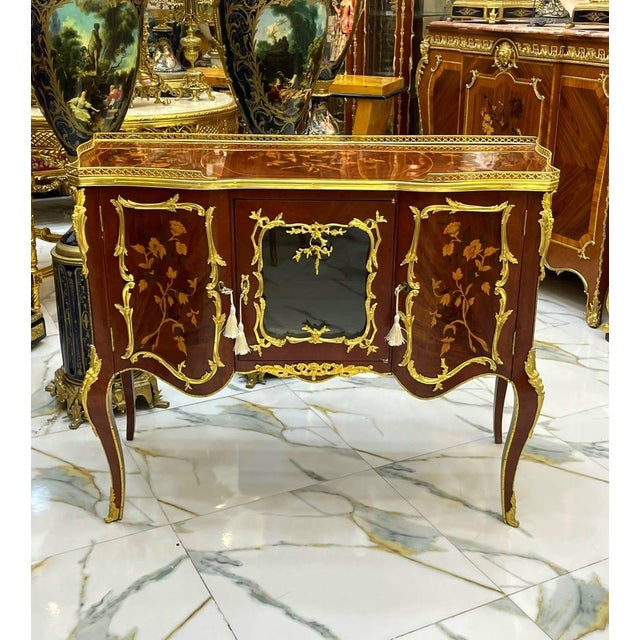 2020s French Louis XV Style Sideboard – Marquetry Cabinet With Gold Bronze Details, Luxury French Console For Sale - Image 5 of 5
